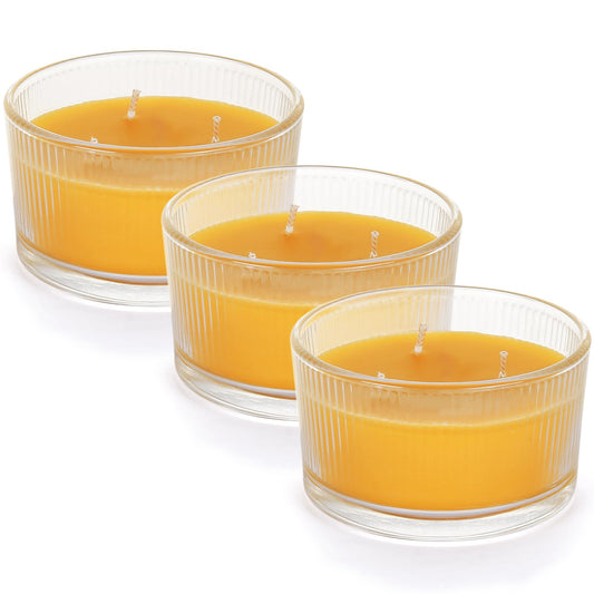 AGLARY 3PCS 3-Wick Beeswax Candles in Glass, Elegant and Natural Home Lighting,Unscented Raw Beeswax-Raw