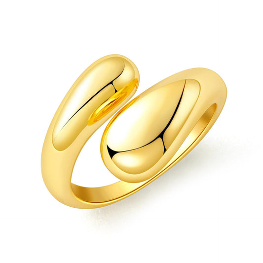 AIETUE Chunky Rings For Women, Gold Silver Thumb Ring Asymmetrical Wavy Curve Ring Adjustable Non Tarnish Dainty Stainless Steel New Year Anniversary Birthday Jewelry Gift (Teardrop Gold)