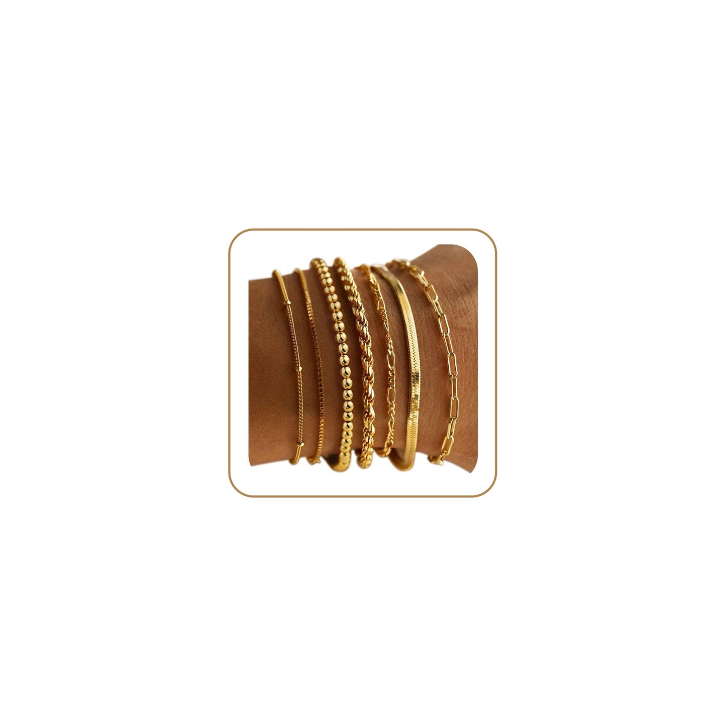 M MOOHAM Gold Bracelets for Women - Dainty 14K Gold Plated Beaded Bracelet Stack Paperclip Snake Rope Figaro Box Satellite Chain Bracelets for Women Non Tarnish, Jewelry Gifts for Women Her