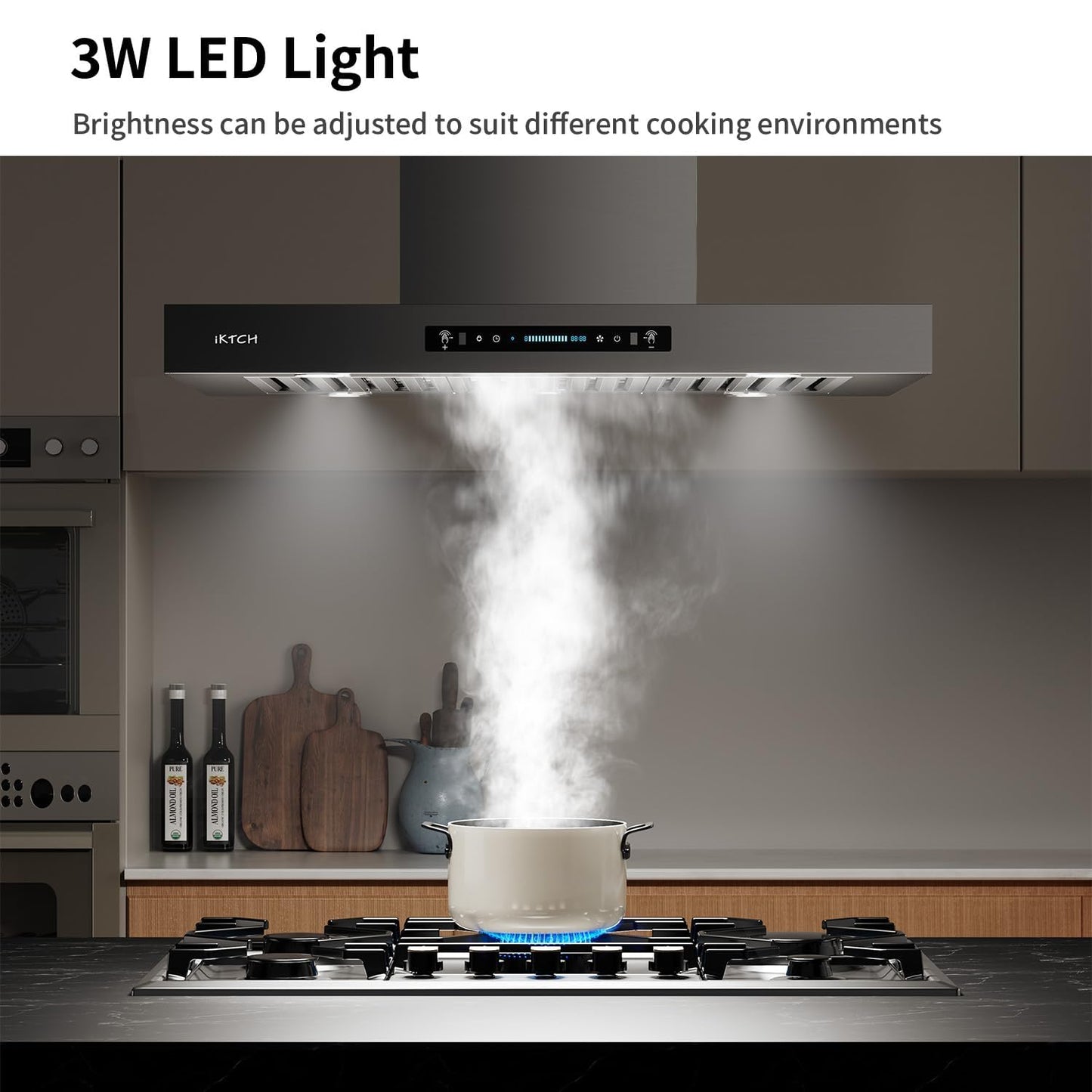 IKTCH Island Mount Range Hood 36 inch, 900 CFM Ducted Range Hood with 4 Speed Fan, Stainless Steel Hood Fan with Gesture Sensing & Touch Control with 3 Pcs Filter