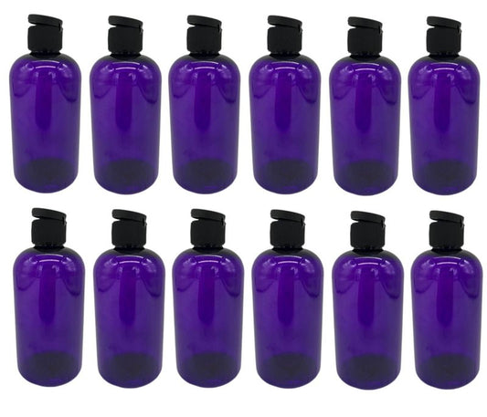 Natural Farms 8 oz Purple Boston Plastic Bottles -12 Pack Empty Bottle Refillable - BPA Free - Essential Oils - Aromatherapy | Black Flip Top Snap Cap - Made in the USA
