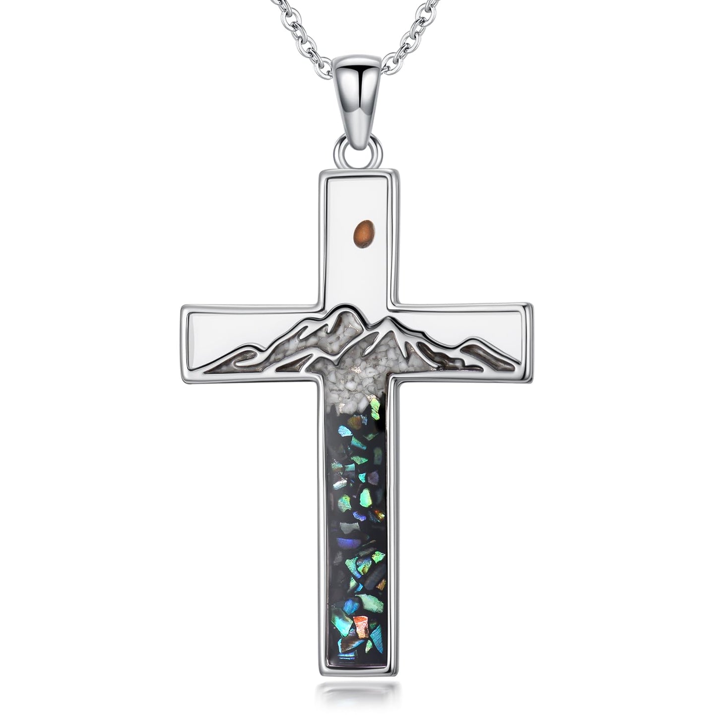 Suiknsn Mustard Seed Necklace 925 Sterling Silver Abalone Mountain Necklace Faith Cross Pendant Christian Jewelry Hiking Gifts for Women Mom