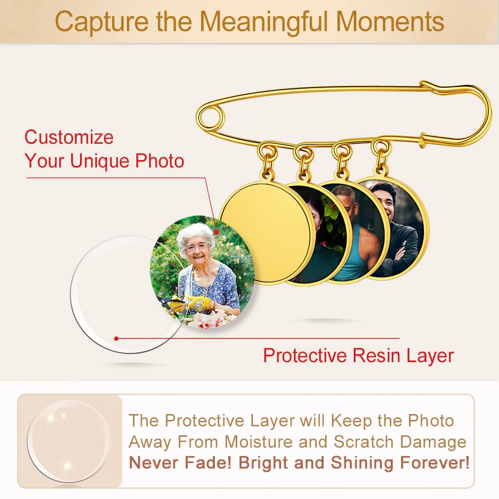 Custom4U Bouquet Brooches for Bridal Bouquets Round Shaped Memorial Photo Charms Wedding Funeral Bouutonniere Jewelry