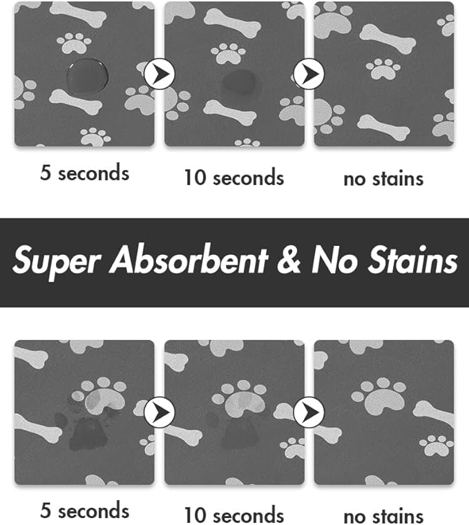 MontVoo Dog Food Mat-Pet Feeding Mat for Food and Water-No Stains Quick Dry Dispenser Cat Bowl Mat for Messy Drinkers(17"x28", Dark Grey)