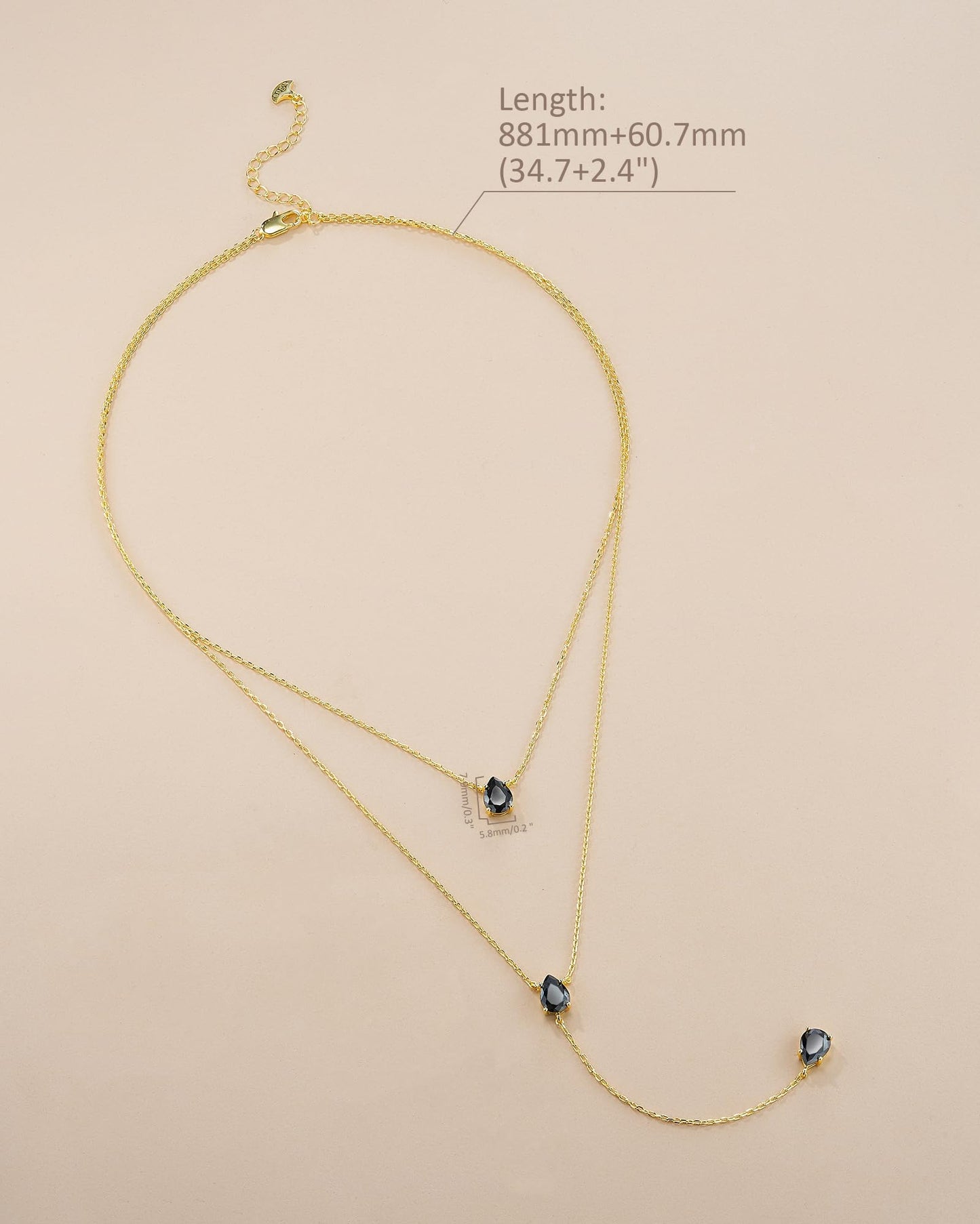 SNGIA Long 18K Gold Plated Blue Green Red Layered Pendant Necklace For Women (Emerald, Ruby, Seafoam, Sky, Sapphire, Pink), Dainty Birthstone Necklace, Statement Necklace Jewelry Gifts. (Noir)