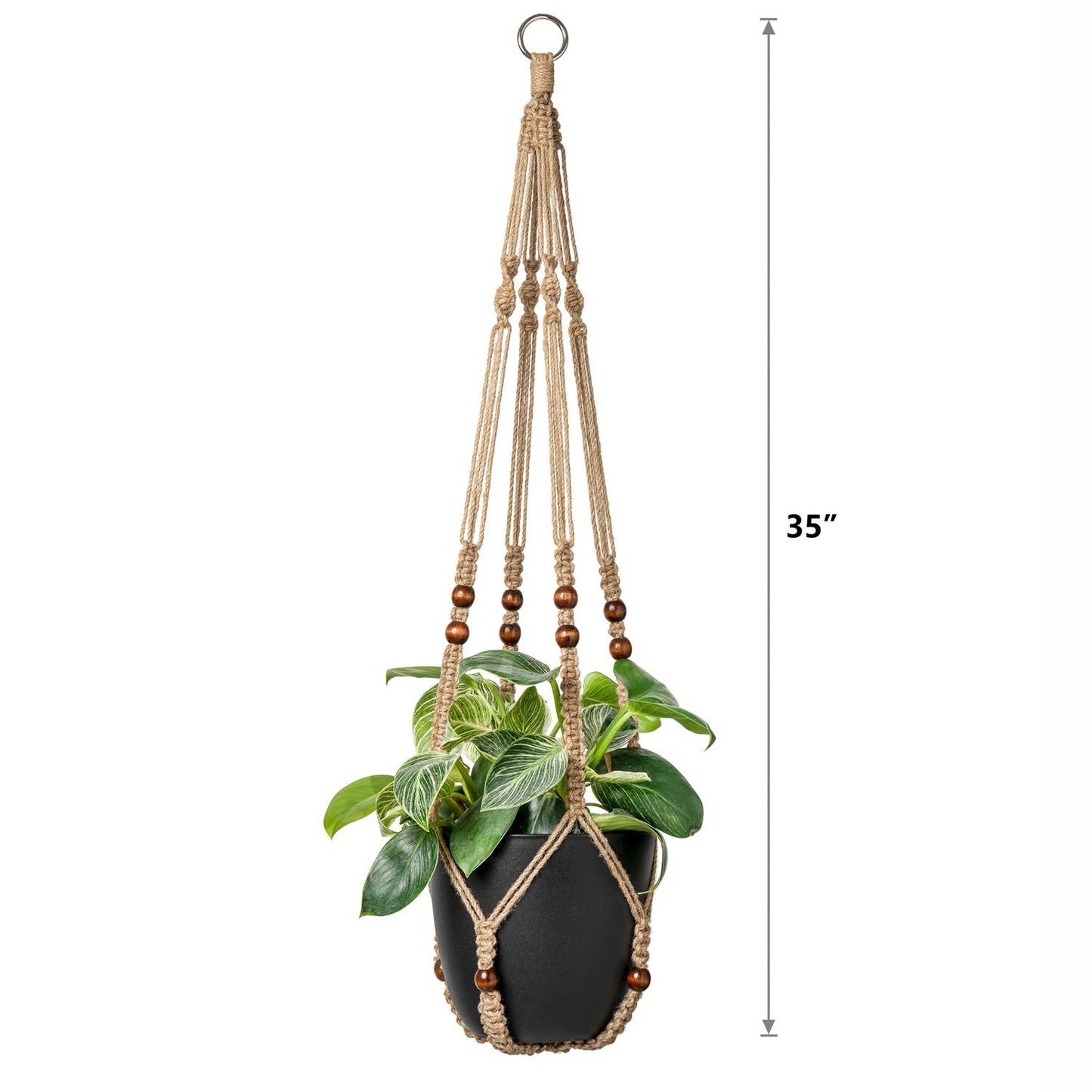 Mkono Macrame Plant Hangers Indoor Jute Hanging Planter Basket and Ceiling Hooks, Wood Beads Decorative Flower Pot Holder for Indoor Outdoor Boho Home Decor,Brown