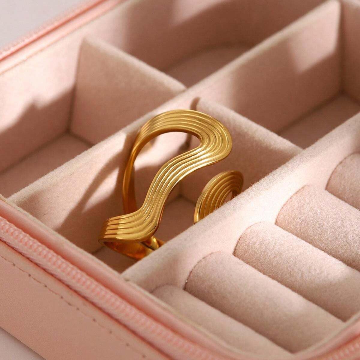 AIETUE Chunky Rings For Women, Gold Silver Thumb Ring Asymmetrical Wavy Curve Ring Adjustable Non Tarnish Dainty Stainless Steel New Year Anniversary Birthday Jewelry Gift (Trendy-Gold)