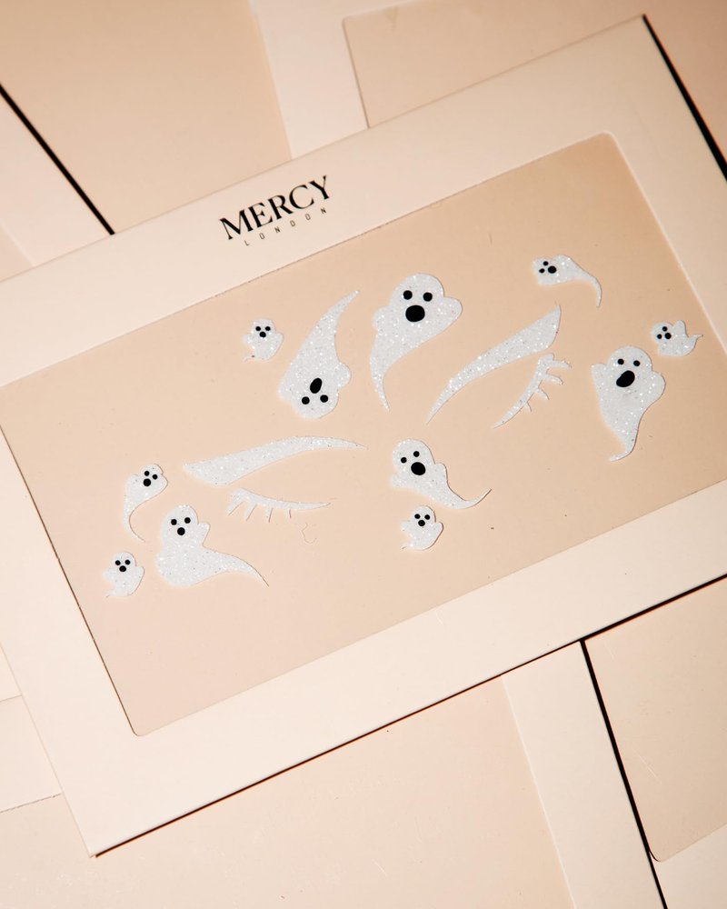 Ghosts Face Stickers by Mercy London Holiday Accessories Face Gems Jewels All In One Stick On Halloween