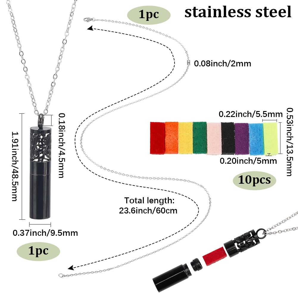 SUNNYCLUE 1 Box 1Pc Aromatherapy Necklace Essential Oil Necklace with 10Pcs Refill Pads Black 304 Stainless Steel Hollow Cloud Bottle Locket Pendant Diffuser Jewelry for Women Men Adults Gifts