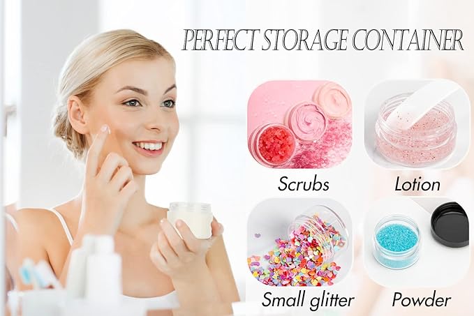 10pcs Small Travel Containers with Screw Lids, 5 Size 3/5/10/15/20 Gram Sample Jars with 12 Labels and 2 Mini Disposable Spatulas, Makeup Containers BPA Free