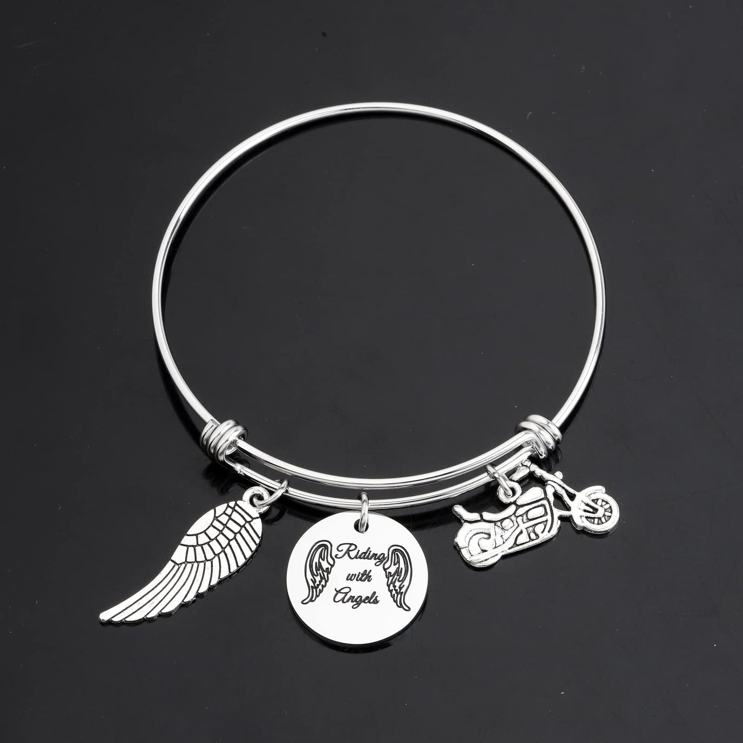 Zuo Bao Motorcycle Memorial Jewelry Memorial for Brother Dad Husband Sympathy Gift Riding with Angels Bracelet with Wing Car Truck Memorial (Riding with Angels)