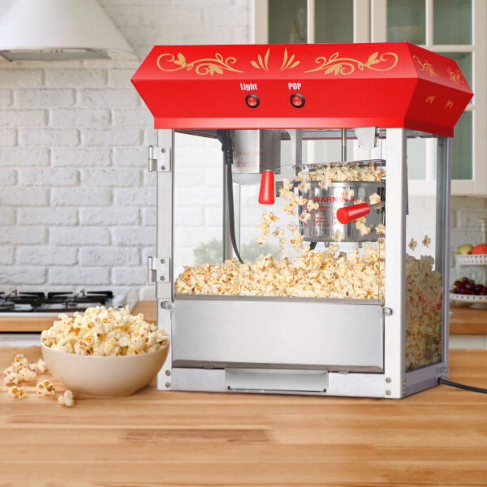 Popcorn Machine - 4oz Popper with Stainless-steel Kettle, Heated Warming Light, and Old Maids Drawer by Great Northern Popcorn (Red)