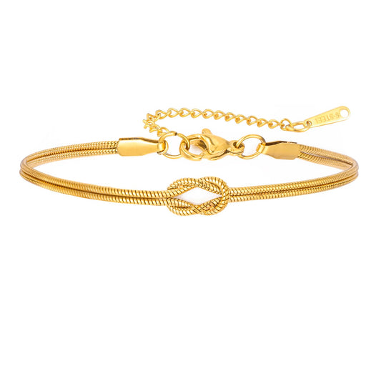 Amaxer Adjustable True Love's Knot Bracelet Stainless Steel Snake Chain Romantic Symbol Jewelry for Women Men (gold)