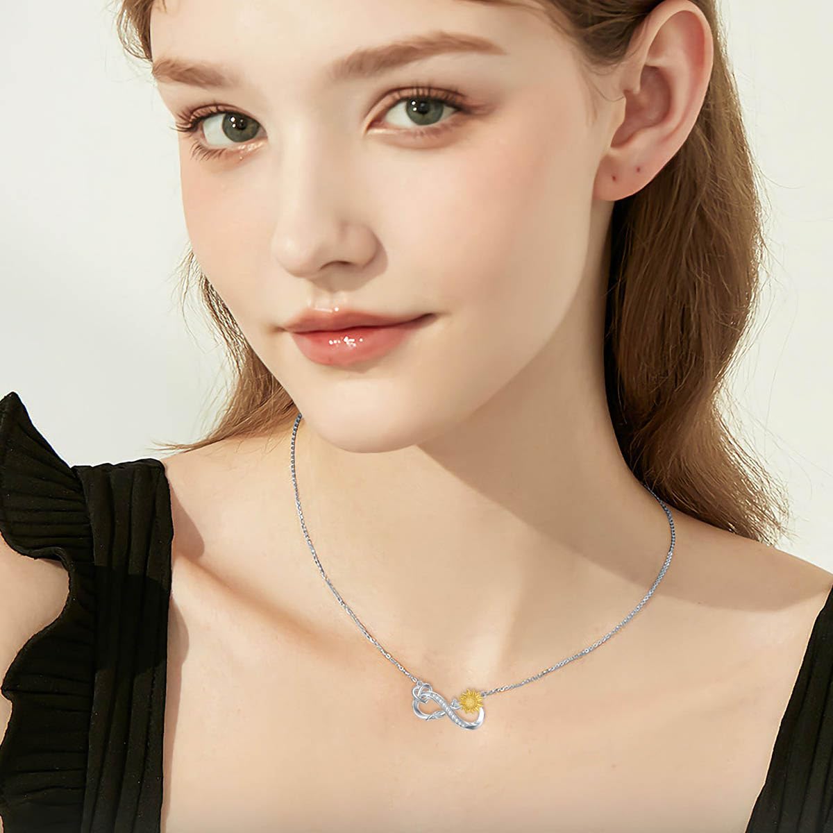 ZBA Natural Diamond Sunflower Necklace Sterling Silver Infinity Jewelry for Women Valentines Mothers Day Gifts for Mom Mother Her Wife Girlfriend Anniversary