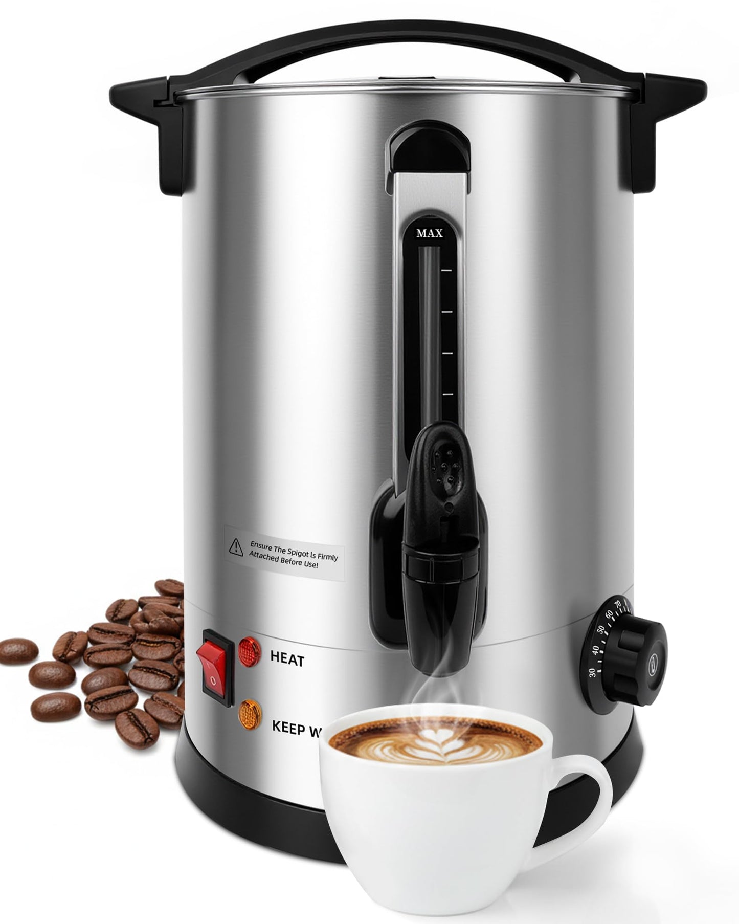 Xeoca Commercial Coffee Urn, 100 Cup Coffee Maker and Hot Water Urn, 1500W Fast-Brewing Percolator for Business, Parties, Catering, and Large Gatherings (100 Cups)