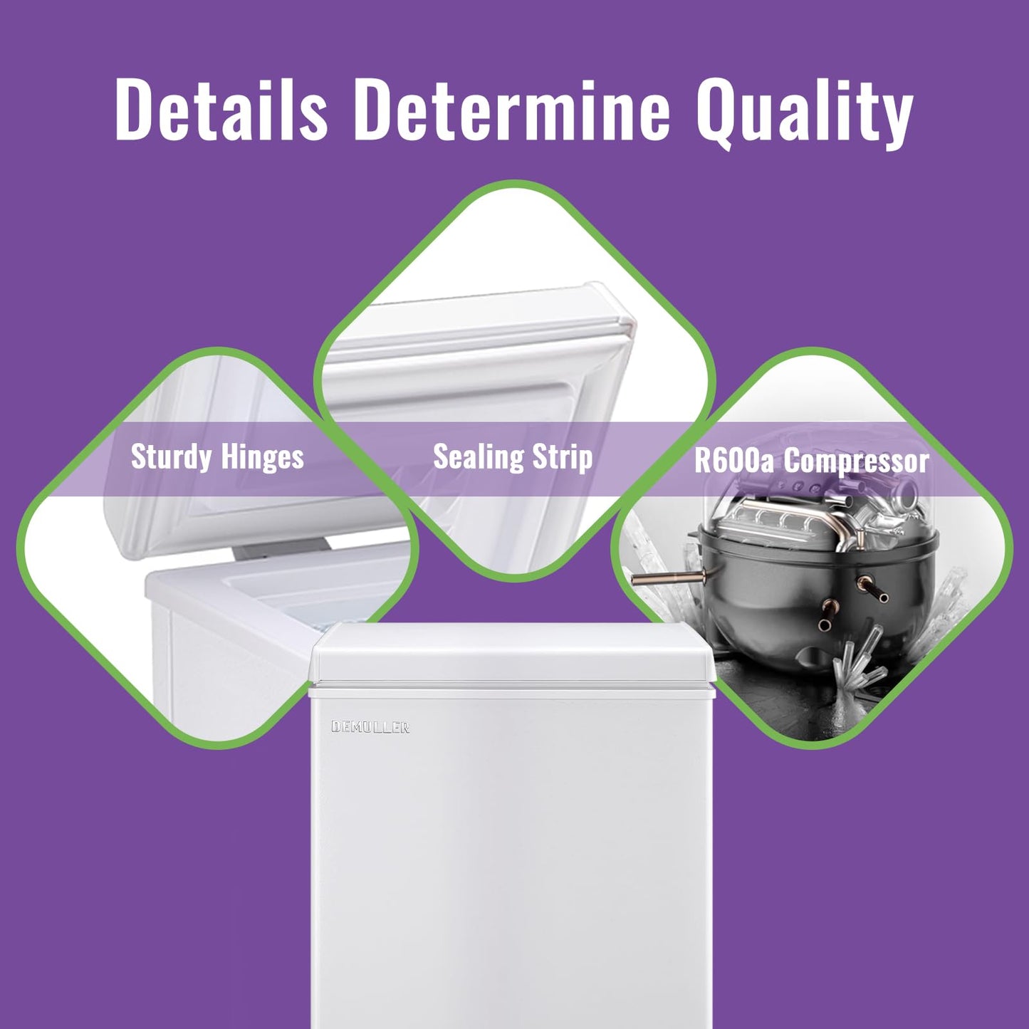 DEMULLER Small Chest Freezer Deep Freezers with Electronic Control Panel Top Open Door 2 Removable Baskets for Apartment Dorm Office Freestanding White