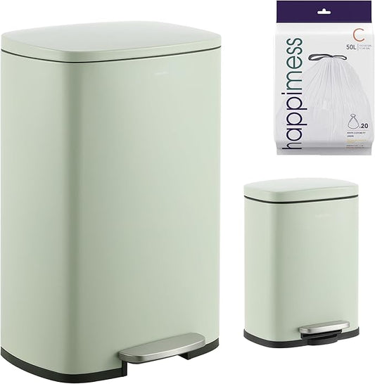 happimess HPM1006E Connor Rectangular 13-Gallon Trash Can with Soft-Close Lid and FREE Mini Trash Can, Fingerprint Resistant, Modern, Minimalistic for Home, Kitchen, Office, Bathroom, Pistachio Gelato
