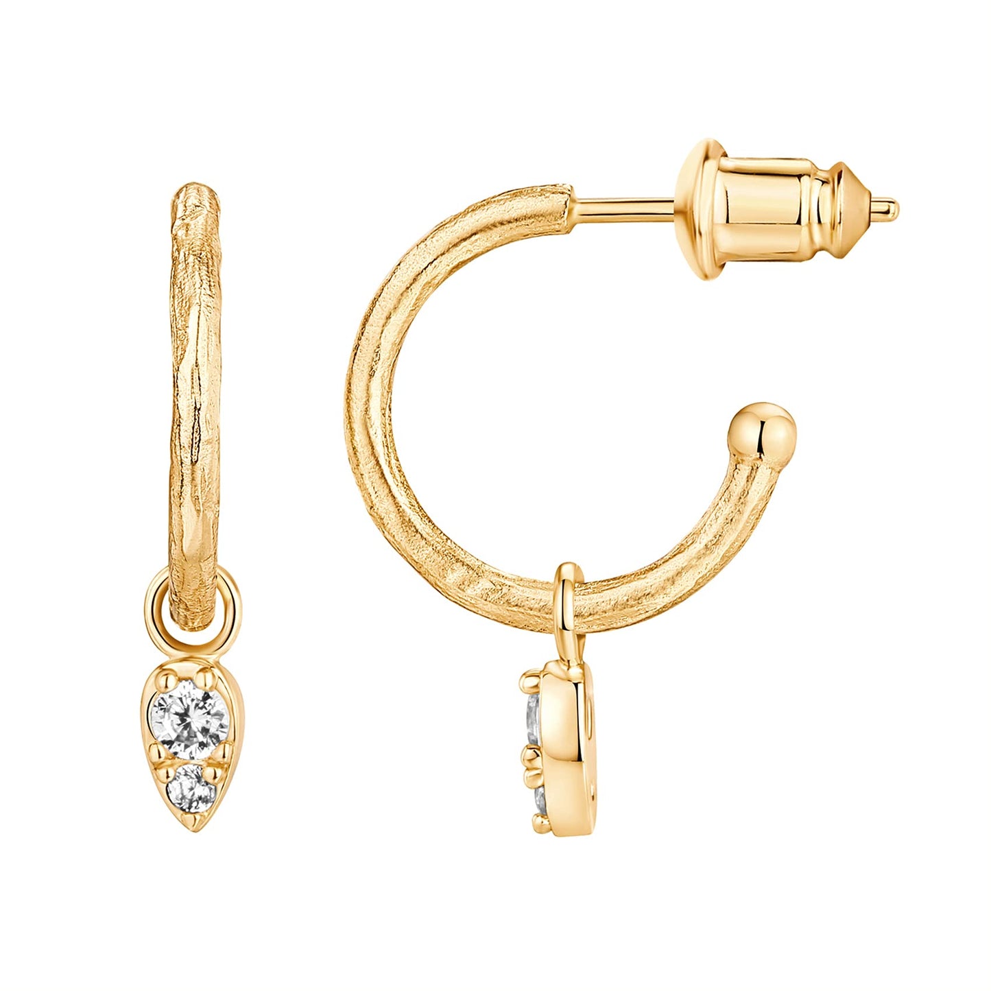 PAVOI 14K Yellow Gold Plated 925 Sterling Silver Post Dangle Huggie Hoop Earrings For Women - Trendy Tear Drop Shaped Cubic Zirconia Open Hoop Earrings - Small Hinged Hammered Huggies