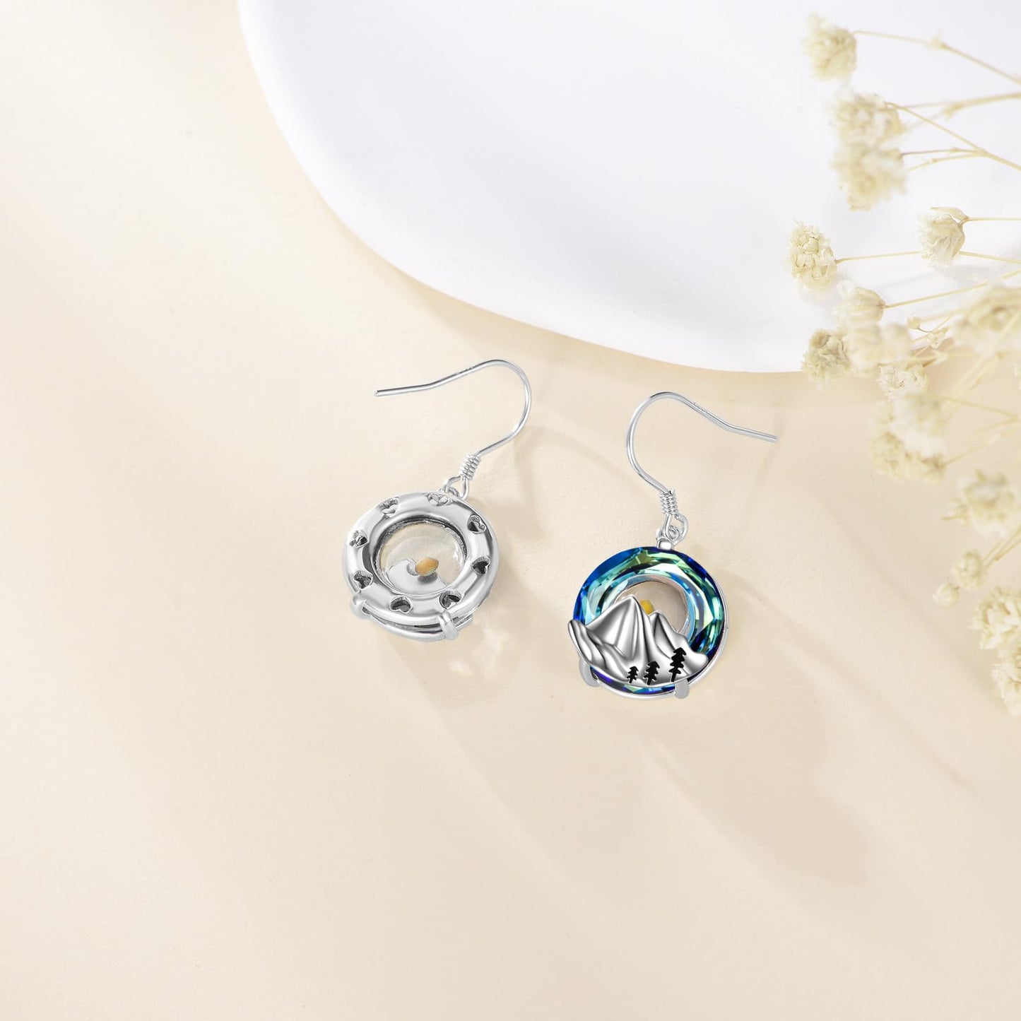AOBOCO Mustard Seed Earrings for Women Sterling Silver Crystal Mountain Dangle Earrings Christian Jewelry Mothers Day Birthday Gifts for Mom (Crystal Mountain Hooks)