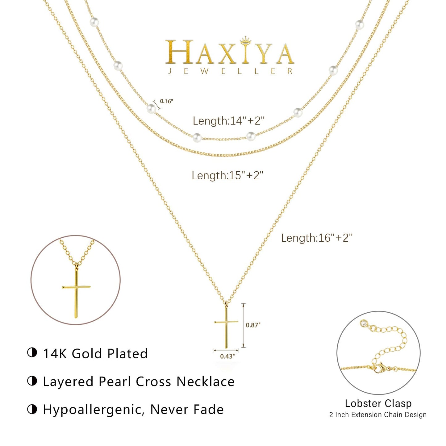 HAXIYA Cross Necklace for Women Layered 14K Gold Plated Cross Chain Dainty Pearl Cross Choker Necklace Set Trendy Necklaces Stack Non Tarnish Crucifix Pendant Gift for Women