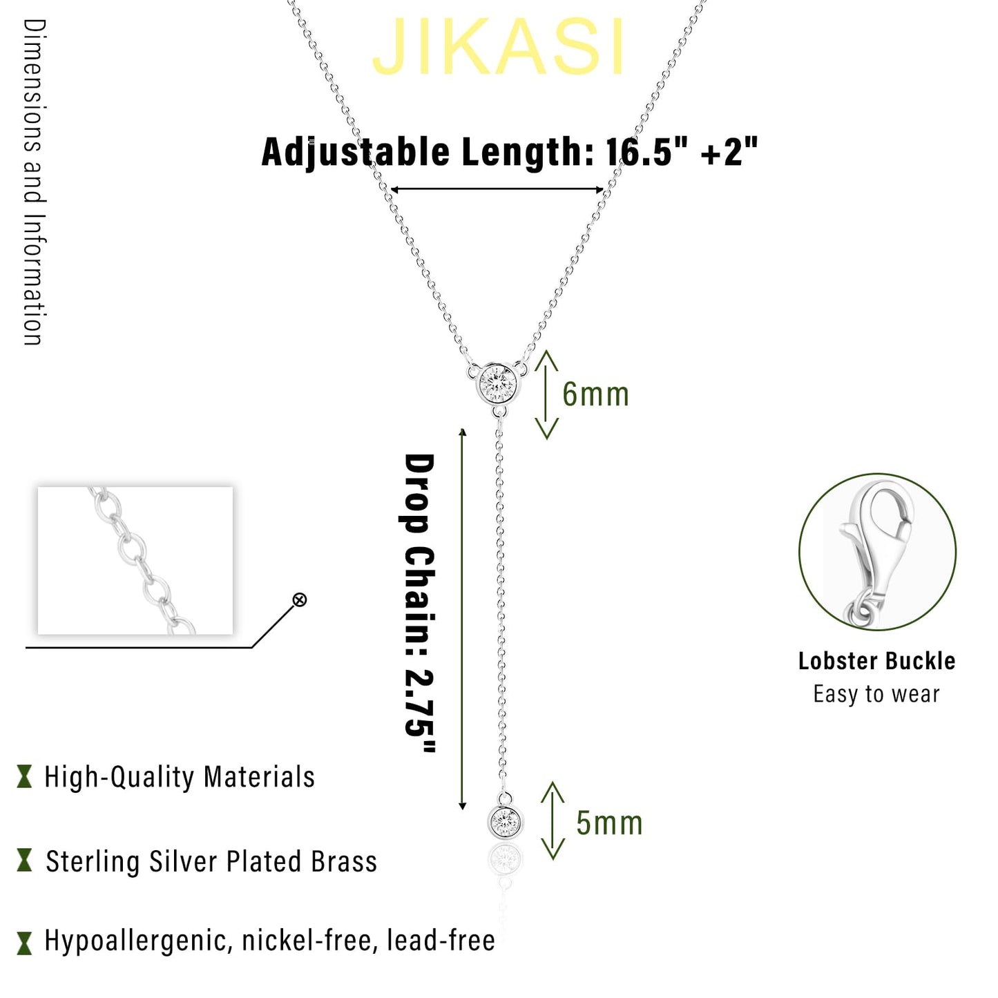 JIKASI Drop Lariat Necklace for Women，Y-Shaped Silver Diamond Pendant, Elegant Jewelry Gifts for Women