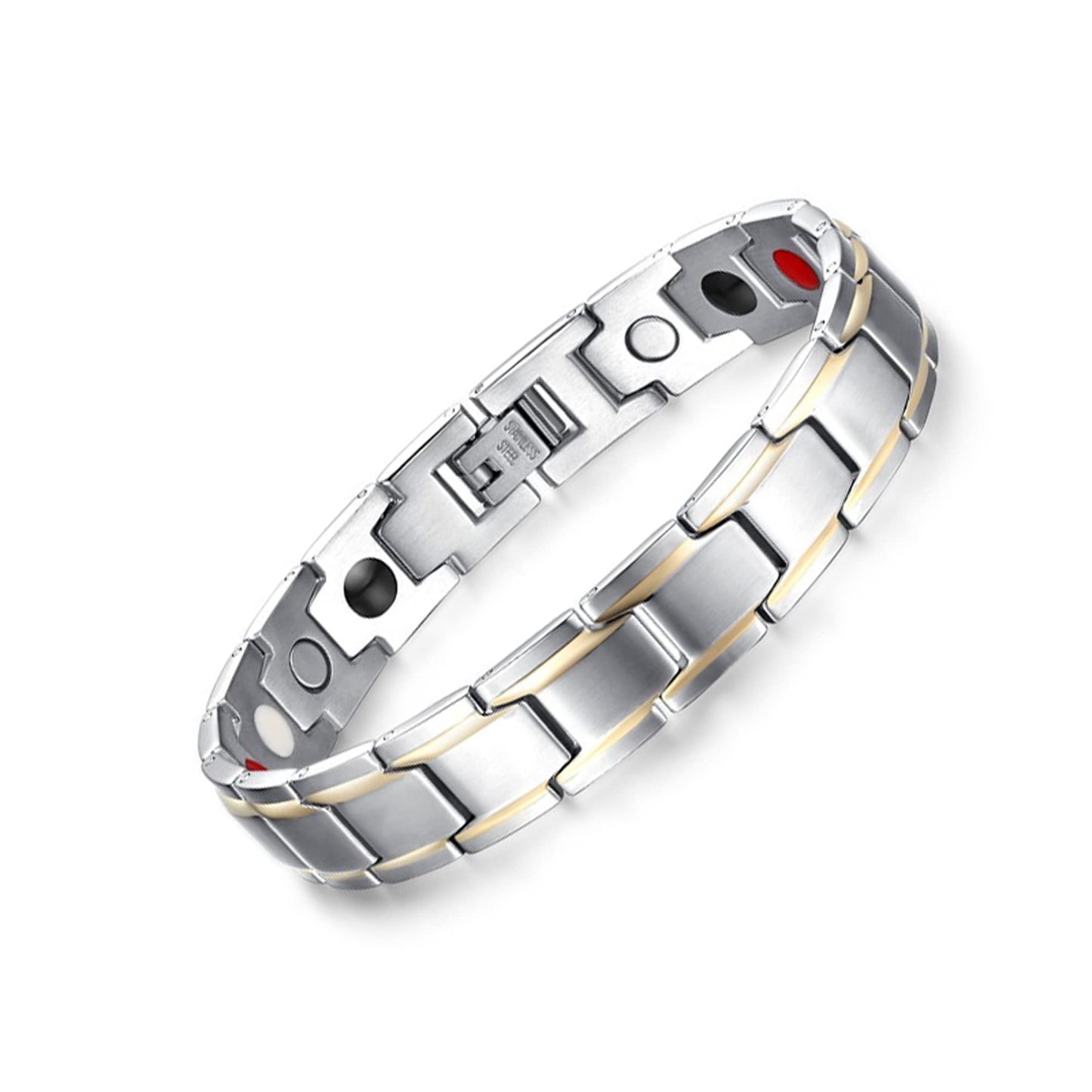 EMMORI Ultra Strength Magnetic Bracelet - 3,500 Gauss Per Magnet -Magnetic Bracelets for Men Woman - Adjustable Length -Pulseras Magneticas (Silver Gold)