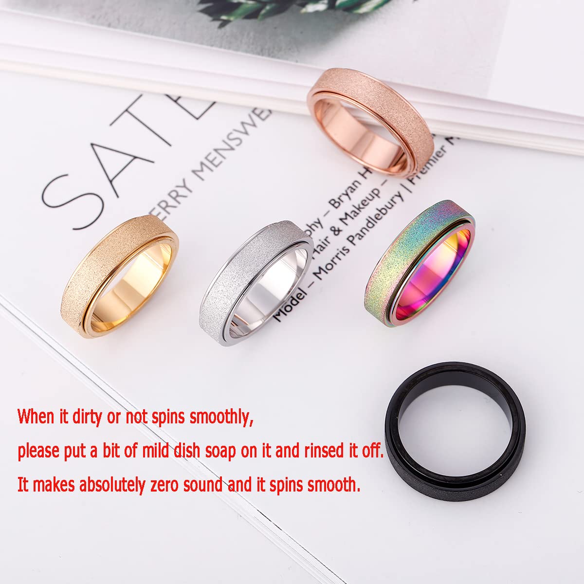 OreilleStar Titanium Stainless Steel Anxiety Ring for Women Men Fidget Toys Adults Spinner Ring 6mm Wide Cool Mood Rings Band Rings Hand Polished Gold Size 7