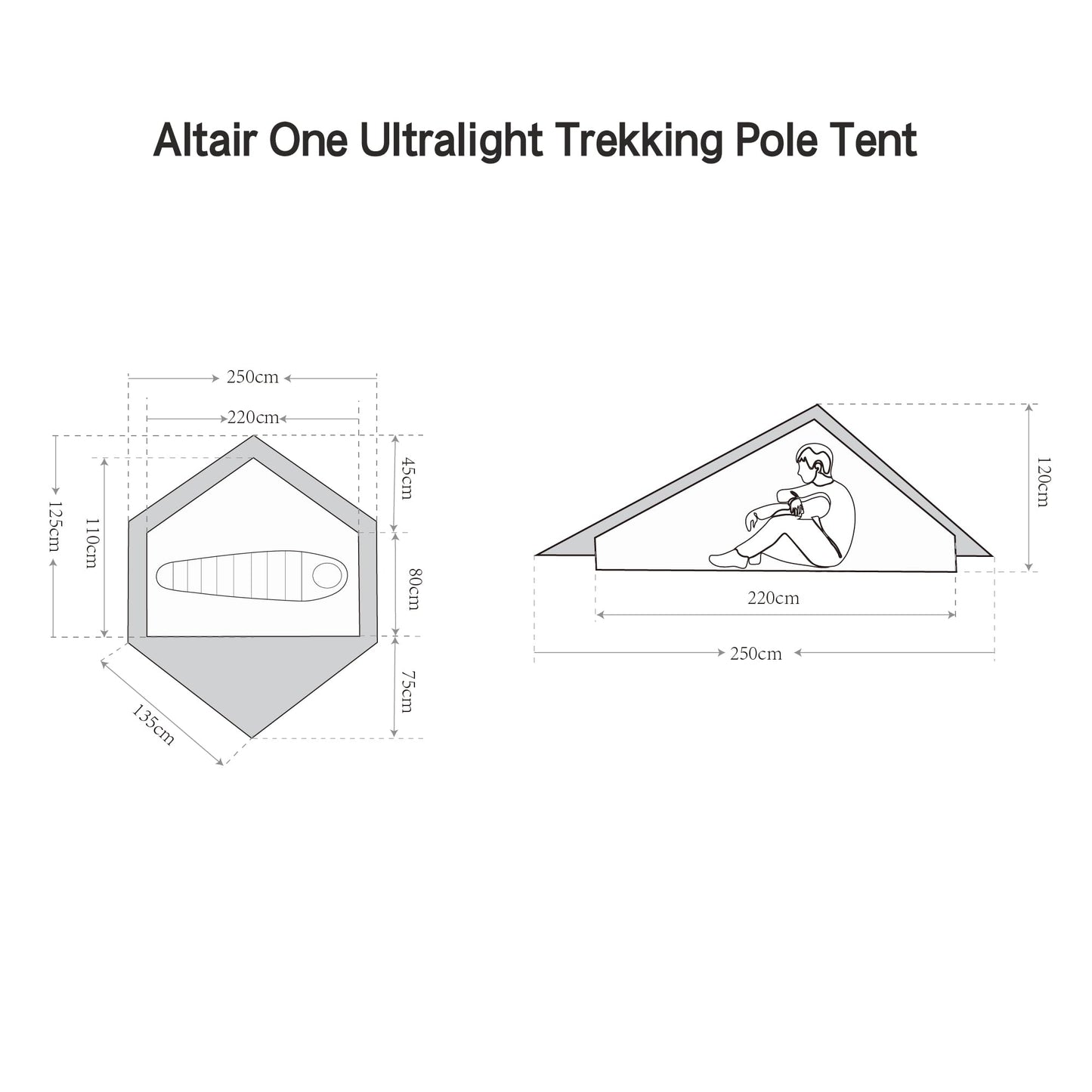 Nature Link Altair One Ultralight Backpacking Tent, 1 Person Trekking Pole Tent, Waterproof, Compact, 3 Season, Double Wall Shelter for Backpacking, Camping, Thru Hiking, Trekking