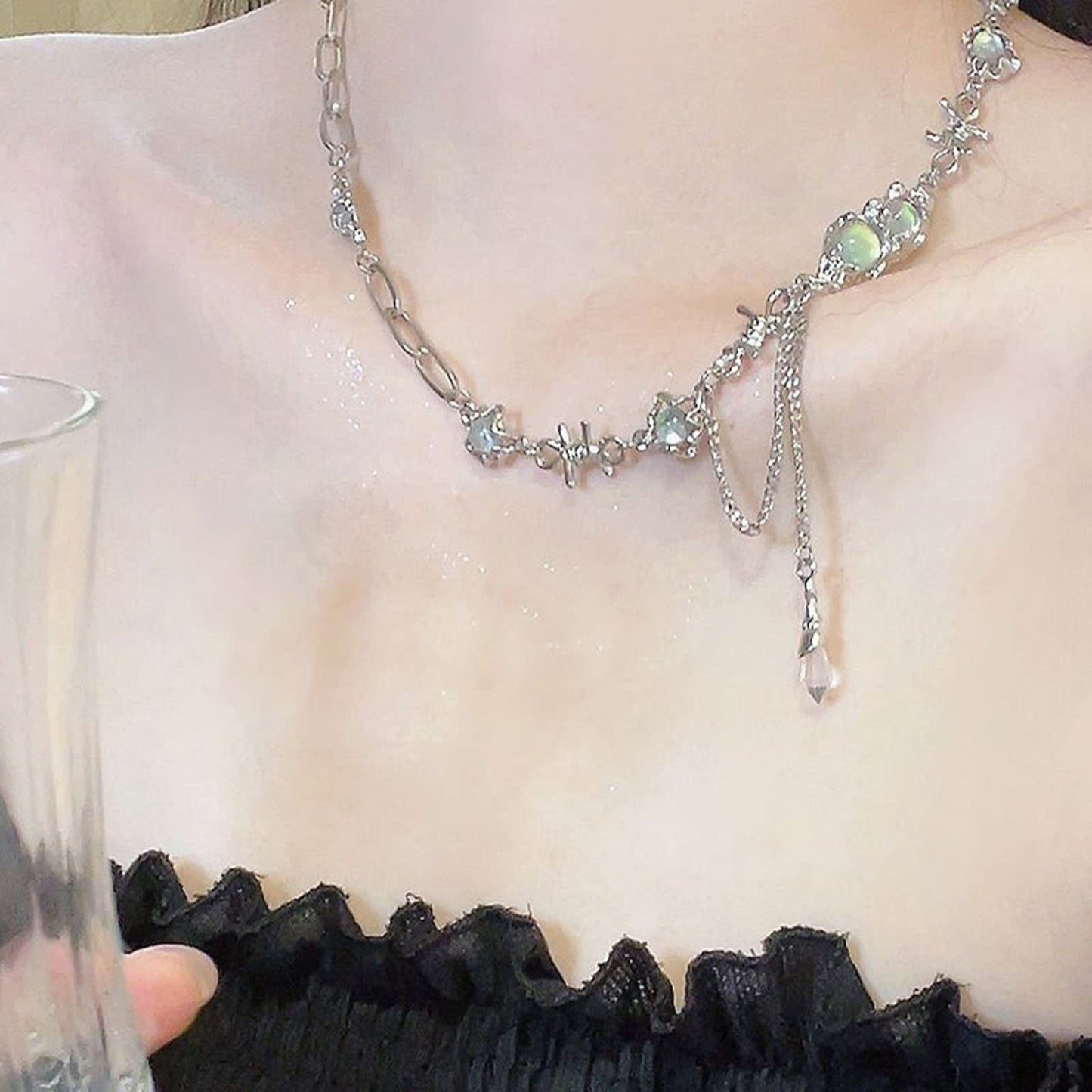Buyongwant Irregular Necklace for Women Y2k Zircon Splice Necklace Collar Chain Hip Hop High Grade Fashion 17.7 Inch