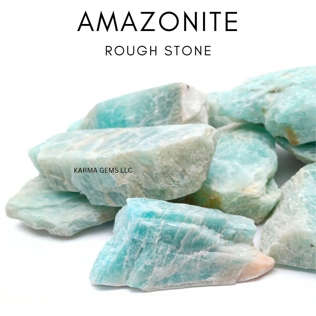 Karma Gems 5 Pcs Rough Amazonite Natural Crystal - Tumbling Rocks - Cool Rocks and Agate Stone - Amazonite for Energy Healing of Mind and Body - Enhance Personal Luck
