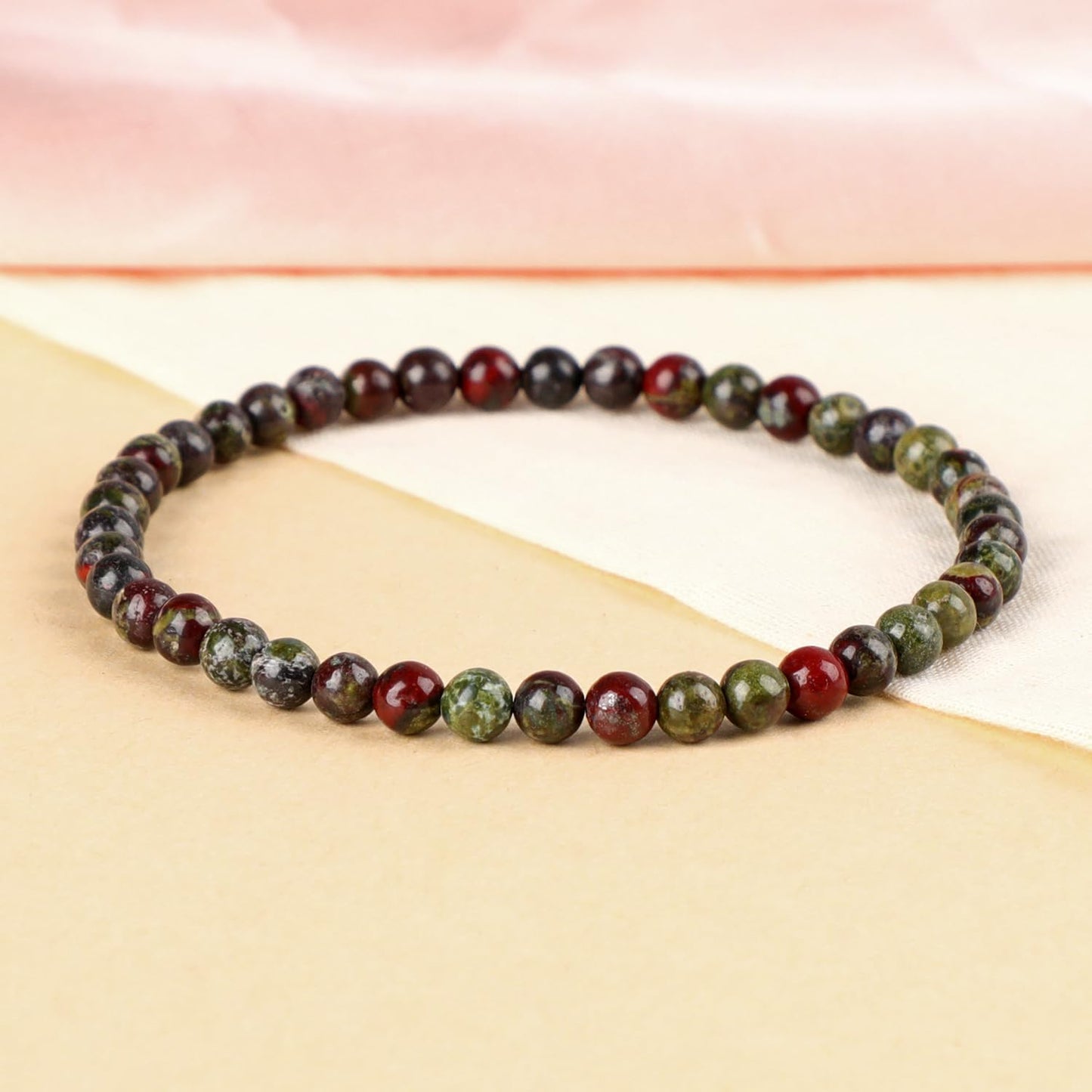 LPBeads Handmade Natural Gemstone Stretch Elastic 4mm Dragon Bloodstone Bracelet Healing Crystal Round Stone Beads Jewelry Gifts for Women Men