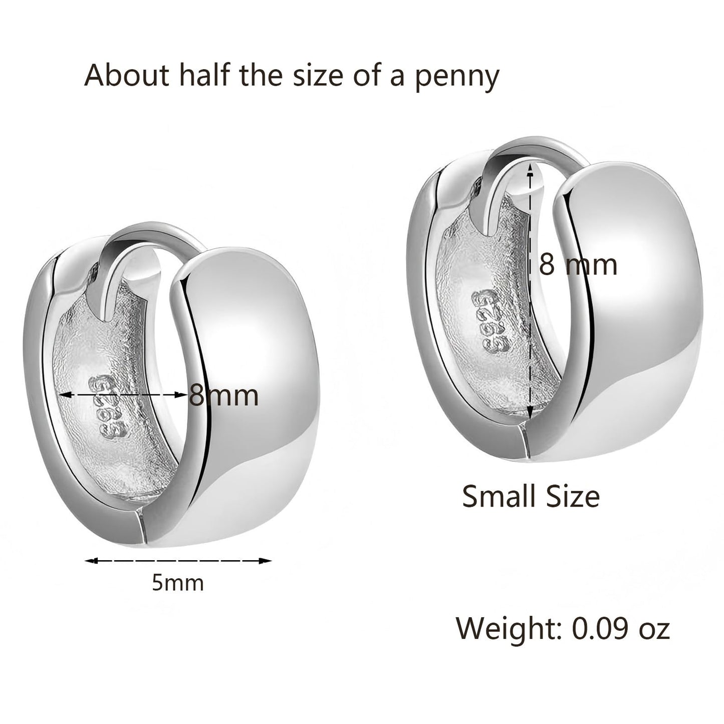 Italian Sterling Silver Earrings for Men Hoop Huggie Earring Polished, Jewelry for Alentine's Day, Father's Day, Thanksgiving Gifts, Birthday Presents (Wide shiny hoop)
