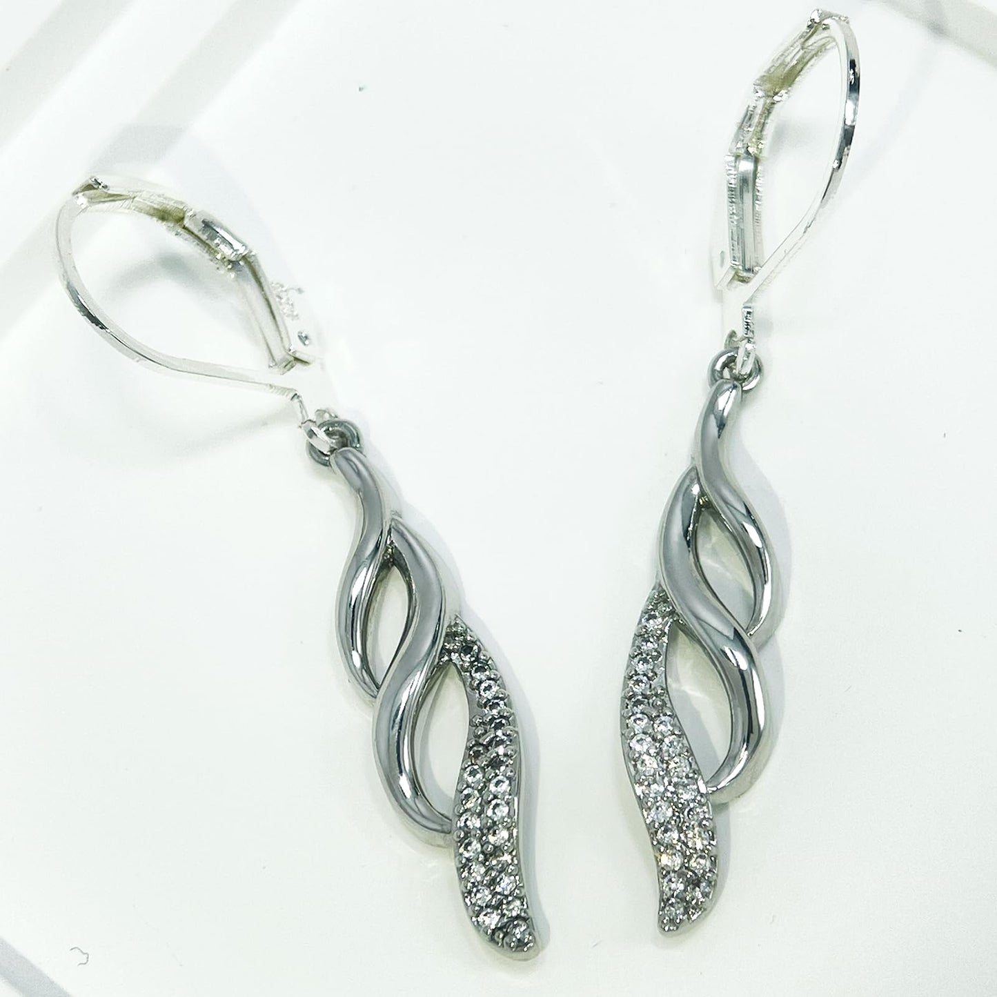 Hypoallergenic Silver Leverback Earrings for Women, Sparkly Teardrop Dangle Earrings, Lightweight, Tarnish-Resistant, Nickel-Free, Perfect for Work, Parties & Gifts (Wings)