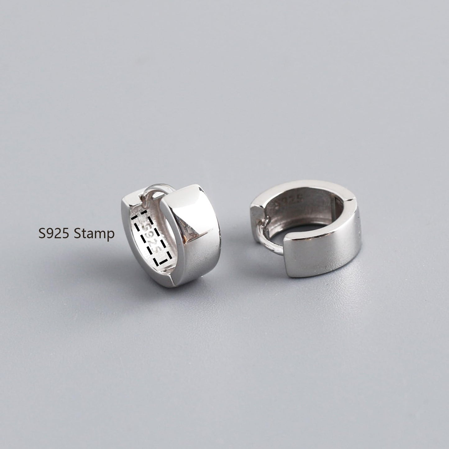 Italian Sterling Silver Earrings for Men Hoop Huggie Earring Polished, Jewelry for Alentine's Day, Father's Day, Thanksgiving Gifts, Birthday Presents (Wide shiny hoop)