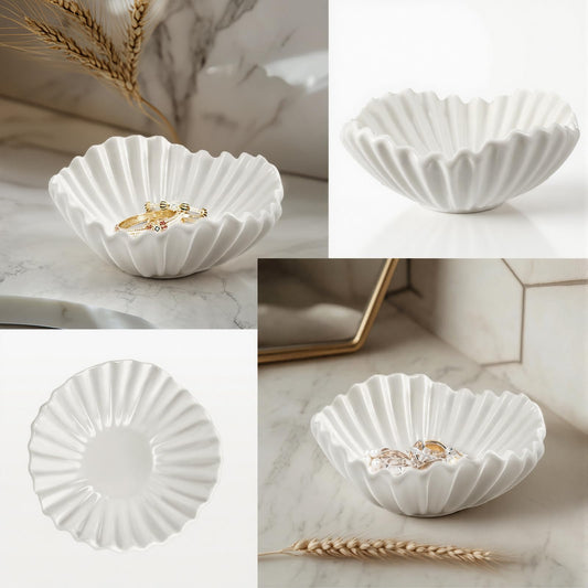Afarnook 3 Pcs Ceramic Ruffle Bowl 3 Sizes Scalloped White Decorative Bowls Fruit or Key Holder for Modern Home Decor Entryway Living Room Coffee Table Centerpiece Decor Housewarming Gifts