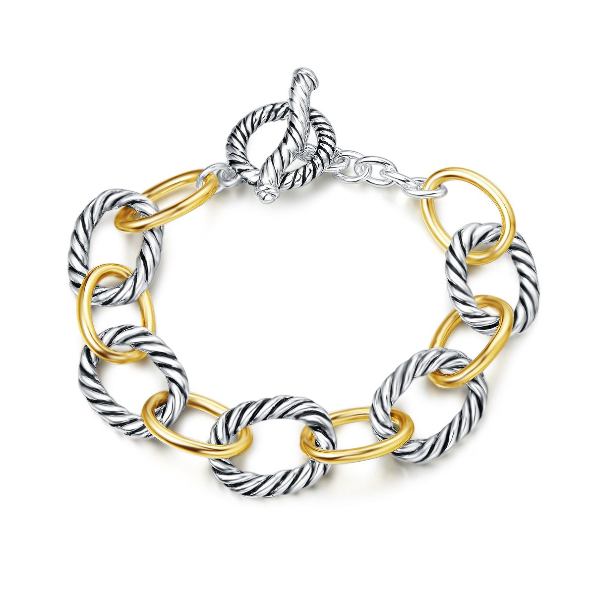 UNY JEWEL Twisted Cable Wire Link Chain Bracelet Two Tone Designer Brand Inspired Women Jewelry Valentine (Silver)