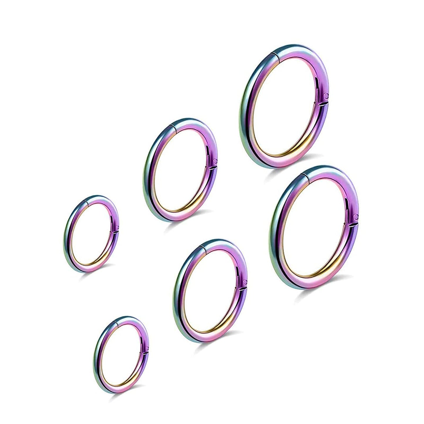 BOGKU 6pcs G23 Titanium Septum Rings Hinged Nose Ring Hoops for Women Men 16G Cartilage Hoop Earrings Body Piercing Jewelry Lip Rings - Diameter 6mm/8mm/10mm