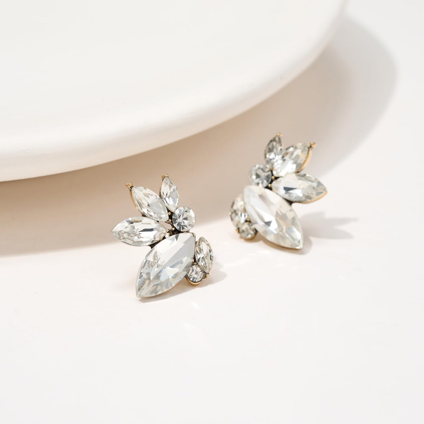 SWEETV Sparkly Gold Rhinestone Stud Earrings for Women, Crystal Wedding Bridal Earrings for Brides,Cluster Bridesmaid Earrings, Prom Formal Party Jewelry