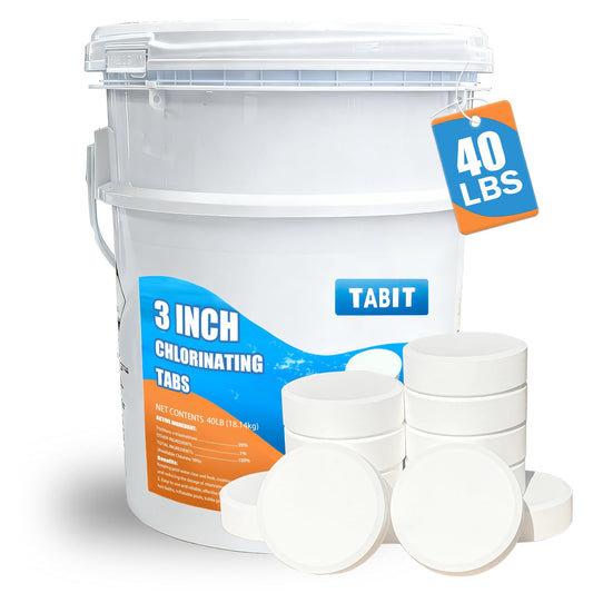 Chlorine Tablets 3 inch 40 Pounds, TABIT Swimming Pool Long Lasting Chlorinating Tablets, Slow Dissolving, Tri-Chlor for Swim Pool, Hot Tubs, Spa