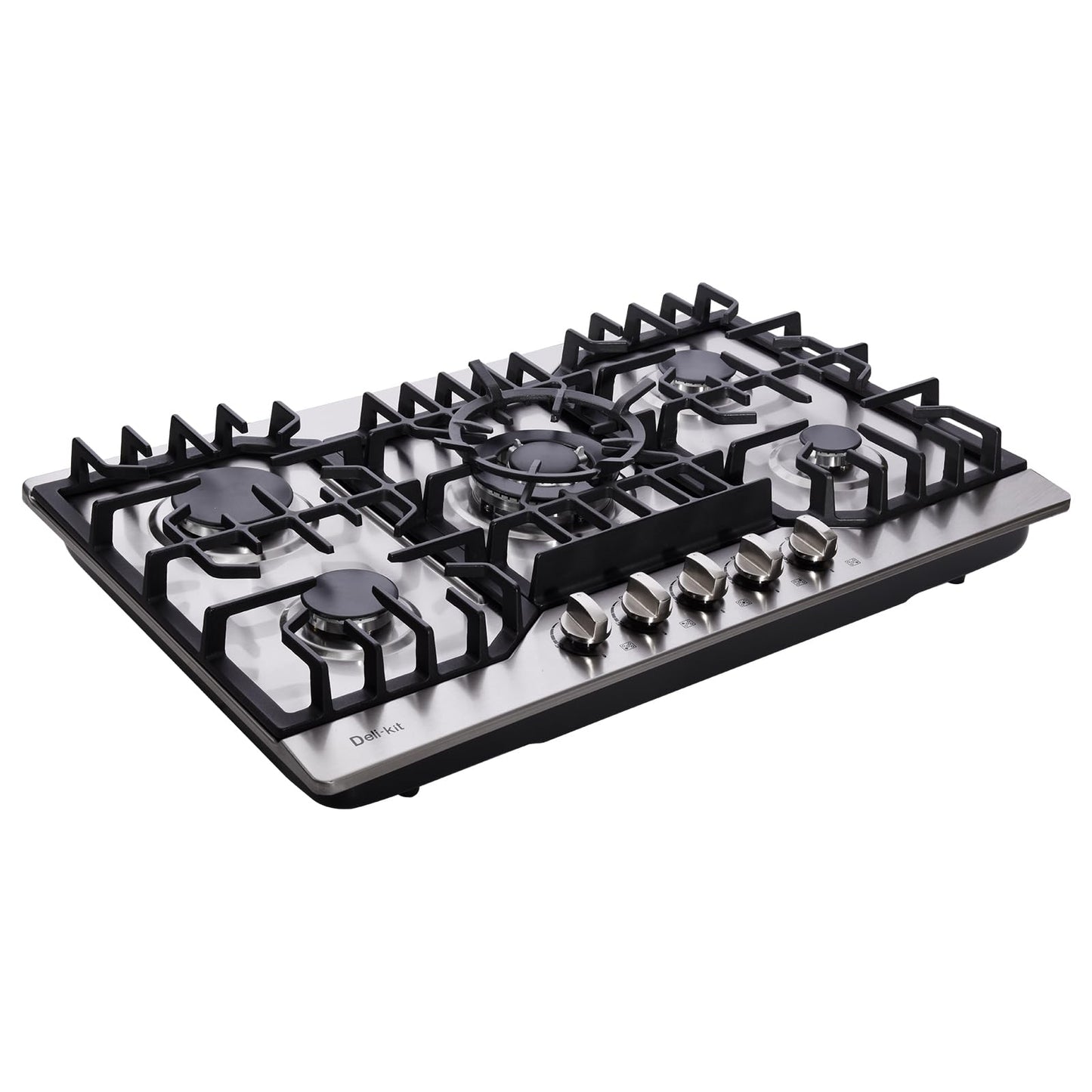 Deli-kit 30 Inch Gas Cooktop, Stainless Steel Built-in 5 Burners Stovetop Dual Fuel Gas Hob NG/LPG Convertible Gas Cooktop DK5712