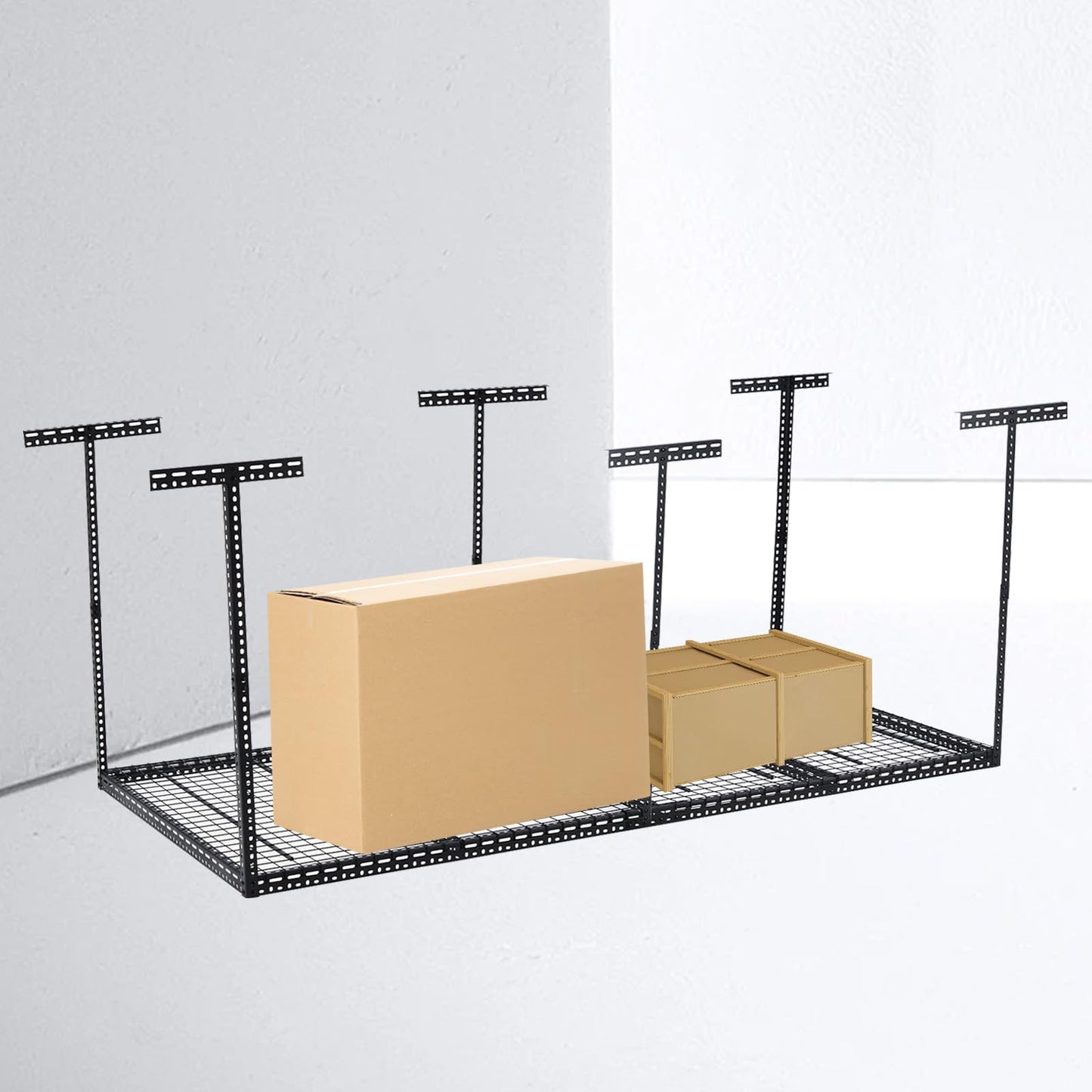 Garage Storage Rack 4x8 ft Overhead Ceiling Mounted Storage Racks Adjustable Garage Storage Organization of Heavy Duty Metal 600Lbs Weight Capacity