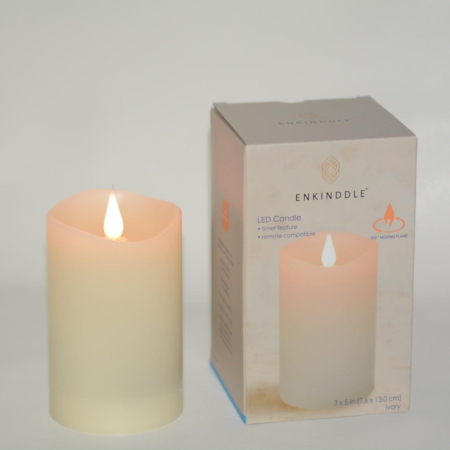 ENKINDDLE Flameless Candles with Timer, 3D Moving Flame LED Pillar Candle, Real Wax Flickering Candle, Battery Operated, Ivory 3"x5"" for Table Centerpiece & Home Décor"
