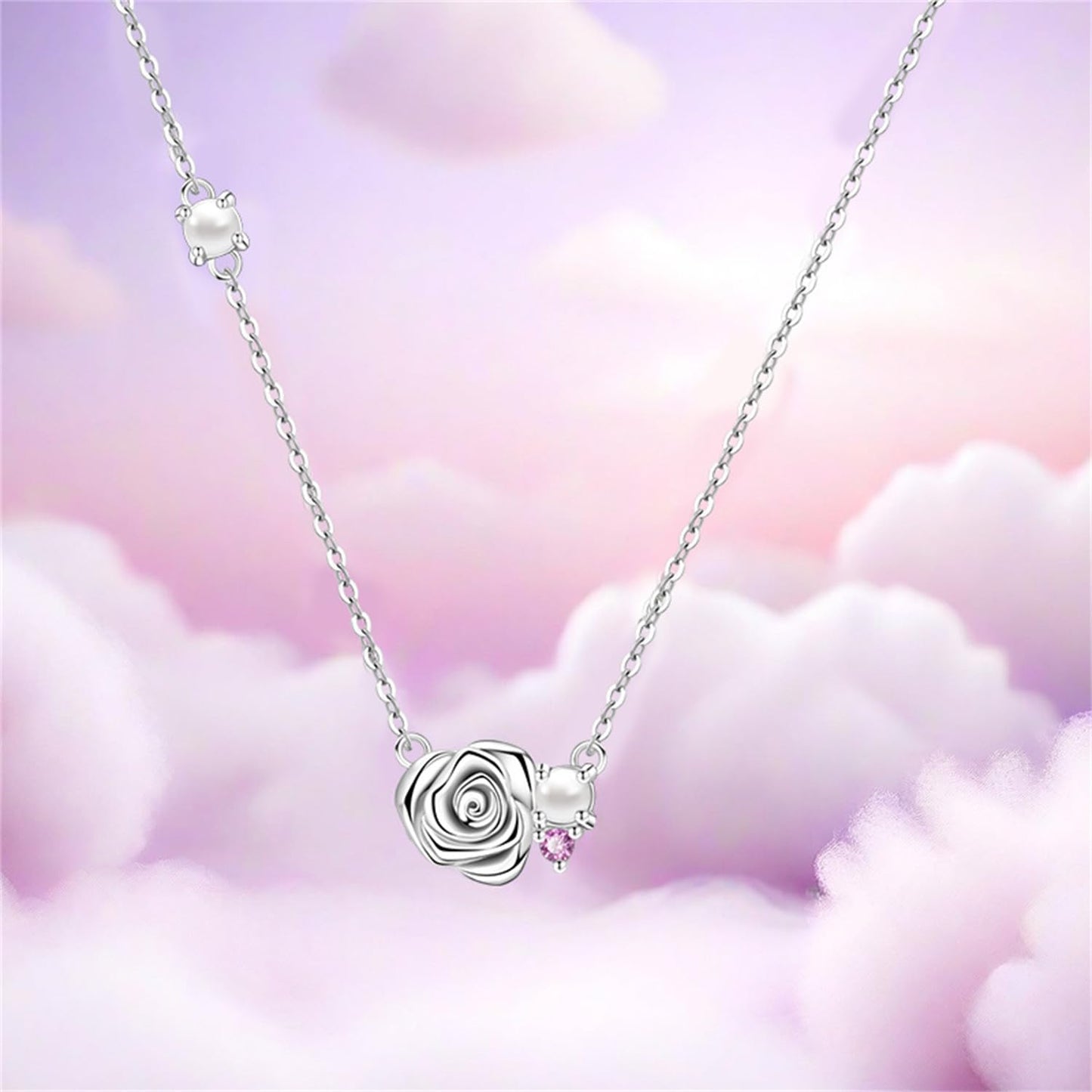 MISEFF 925 Sterling Silver Fashion Pendant Necklace for Women，Fashion Jewelry, 18K Gold Plated， Advanced Retro Series Link Chains ，Basic Multifunctional Accessories Suitable for Multiple Occasions and Daily Wear (Rose Pearl)