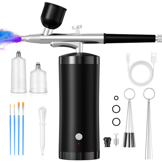 Airbrush Kit With Compressor 48PSI Rechargeable High Pressure Air Brush Set Cordless Airbrush Kit with 0.3mm Nozzle for Painting,Nail Art, Cake Decor,Makeup,Modeling (Black)
