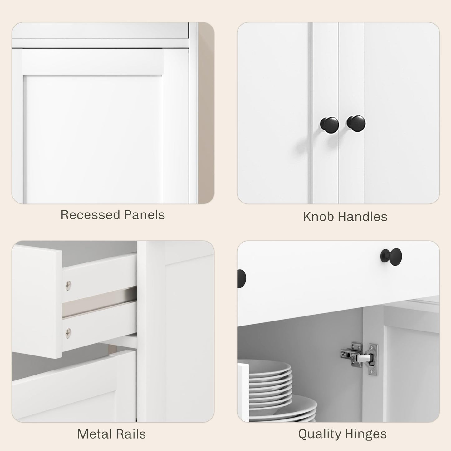 HOMCOM Sideboard Buffet Cabinet with Storage, 55" Modern Kitchen Cabinet with 4 Doors, 2 Drawers and 2 Adjustable Shelves, Coffee Bar Cabinet, White