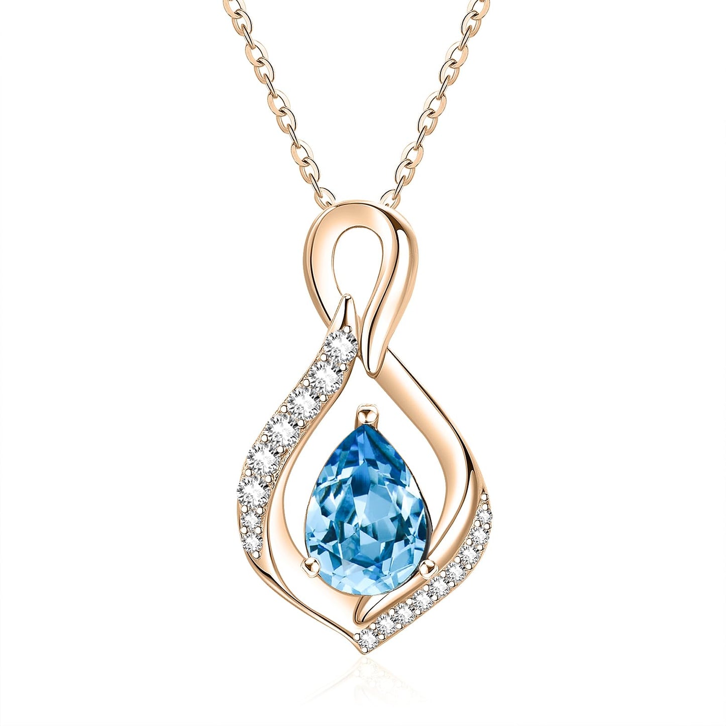 JIYVY32 Aquamarine Infinity Necklace for Women March Birthstone Necklaces Rose Gold Plating Anniversary Birthday Gifts for Wife Her Mom Girlfriend Birthstone Jewelry Gifts for Women