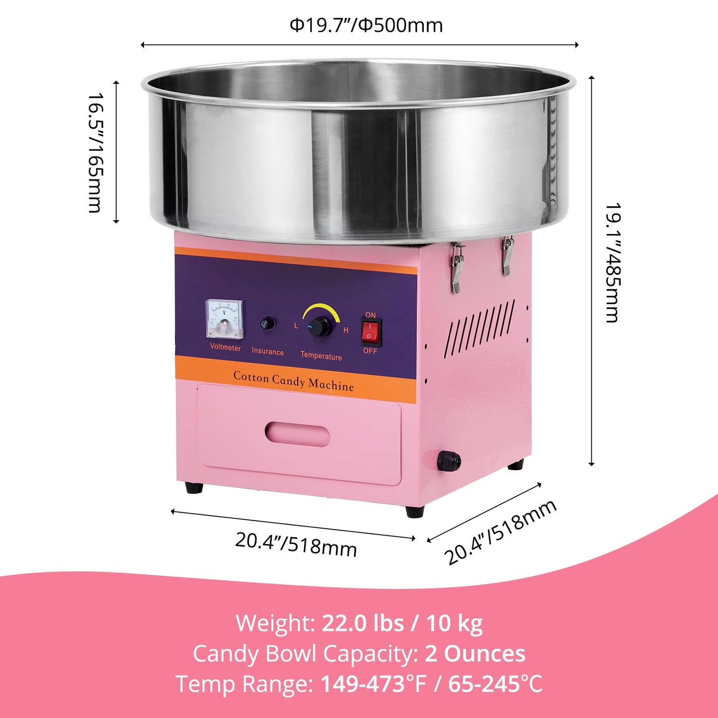 GAOMON Cotton Candy Machine Commercial, 1000W Electric Cotton Candy Machine, Cotton Candy Maker with Stainless Steel Bowl, Sugar Scoop, Storage Drawer, Perfect for Family Party, Kids Birthday, Pink