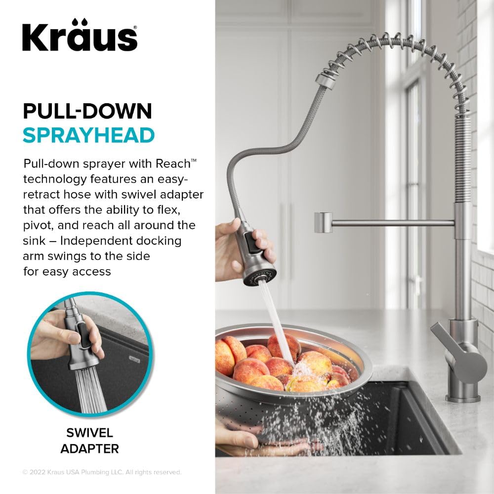 KRAUS Britt Commercial Style Pull-Down Single Handle Kitchen Faucet in Matte Black/Spot-Free Black Stainless Steel, KPF-1691MBSFSB