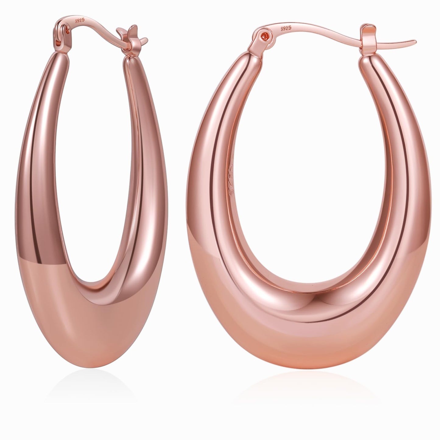 PABBEU Chunky Rose Gold Hoop Earrings for Women, Lightweight 14k Golden Plated Hoops Earrings, Hypoallergenic 925 Oval Rose Golds Hoops Earrings, Thick Gold Hoop Earrings for Women Gifts (40mm)