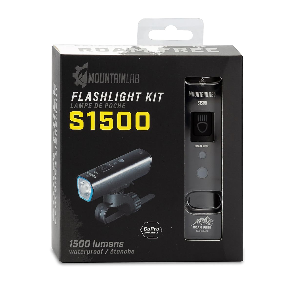 Mountain Lab S1500 LED Flashlight Kit – 1500 Lumen Rechargeable Tactical Light with Smart Mode, Handlebar & Helmet Mount, Waterproof Aluminum Body for Cycling, Smowmobiling & Emergency Use